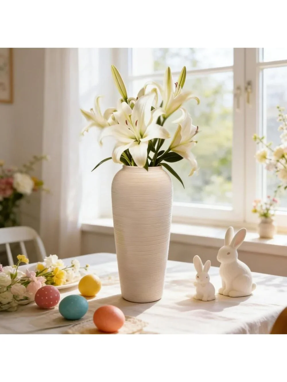 Stylish 12-Inch Tall Neutral Textured Ceramic Vase for Elegant Home Decor
